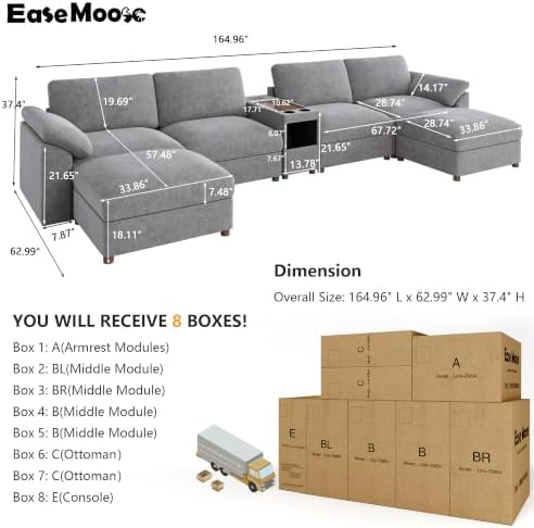 EASE MOOSE Oversized Sectional Modular Sofa, U Shape Grey Modular Sofa - Image 2