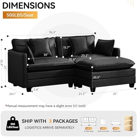 76'' Cloud Deep Seat Loveseat Sofa, Upholstered Leather Modular 2-Seats - Image 2