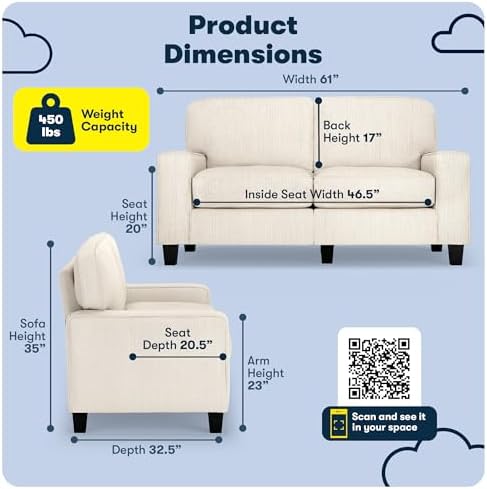 Serta Palisades 61" Track Arm Sofa, Easy Care Polyester, Soft Pillow Back - Image 2