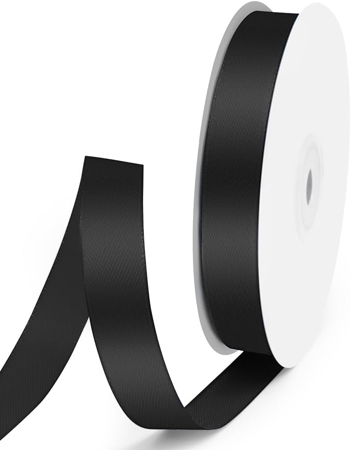 5/8" x 50 Yards Satin Ribbon - Black Silk Ribbon with Spool - Ideal for Gift Wrapping, Floral Bouquets, Crafts, Wedding Party Decorations, Christmas and Sewing Projects