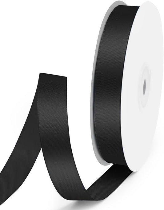 5/8" x 50 Yards Satin Ribbon - Black Silk Ribbon with Spool - Ideal for Gift Wrapping, Floral Bouquets, Crafts, Wedding Party Decorations, Christmas and Sewing Projects