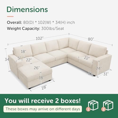 HONBAY Corduroy Sectional Sofa - Image 2