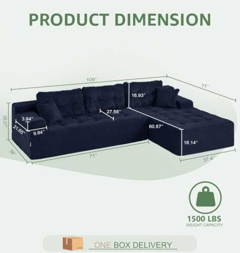 Hobestluk Boneless Couches Modular Sectional Sofa L-Shape Oversized Chaise - Image 2