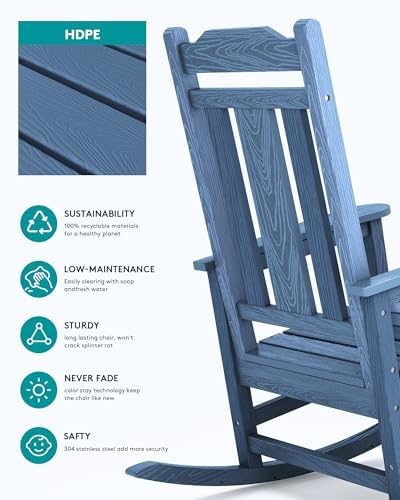 SERWALL Oversized Outdoor Rocking Chair, Patio Rocking Chair, Unique Blue - Image 6