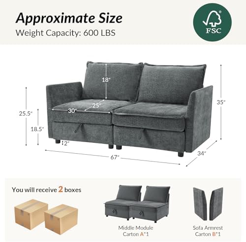 HULALA HOME Modern Chenille Loveseat Sofa - Image 2