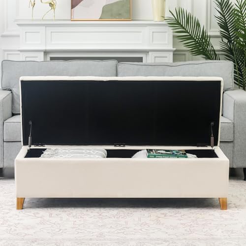 Ottoman with Storage 51" Linen Fabric Storage Ottoman Bench - Image 5