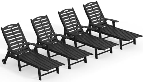 Ciokea Heavy Duty HDPE Chaise Lounge Chairs Outdoor Set of 4, 5-Position by CIOKEA