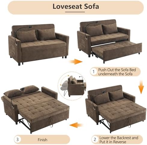 3 in 1 Convertible Sleeper Sofa Bed, 56.9" Small Pull Out Couch Bed - Image 6