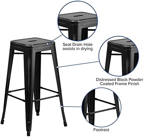 Flash Furniture 30 in Backless Metal Barstool, Distressed Black - Image 4