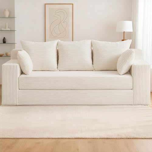 3 Seater Boneless Couch for Living Room, Convertible Futon Sofa Bed Comfy Pull by Cidludto