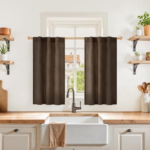 YoungsTex Brown Linen Kitchen Window Over Sink Curtains 36 Inch Length by YoungsTex