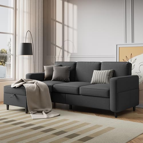 78" Dark Gray L Shaped Sectional Sofa Couch by Lonkwa