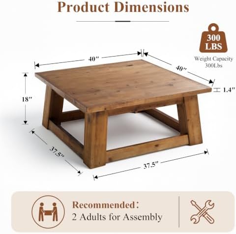 Rustic 40" Square Coffee Table, Solid Reclaimed Wood - Image 2