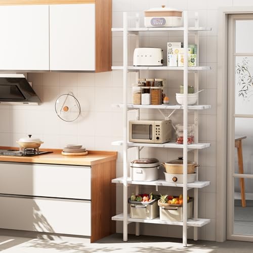 Bookshelf 6 Tiers White Wooden Storage Shelf, Modern Open Display Storage - Image 4