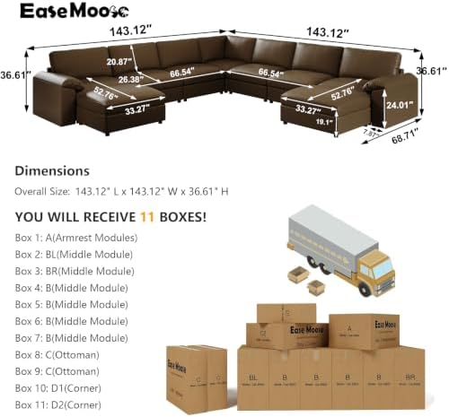 EASE MOOSE Modular Sectional Sofa, Leather Sectional Couch, Deep Brown - Image 2