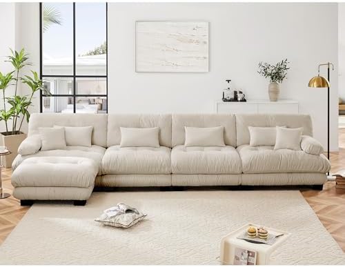 Modular Sectional Sofa for Living Room, Oversized 4 Seater Beige Sectional - Image 3