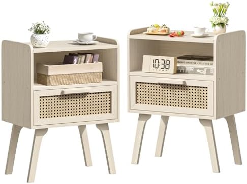 Lerliuo Rattan Nightstands Set of 2, Side Table by Lerliuo