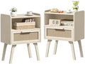 Lerliuo Rattan Nightstands Set of 2, Side Table by Lerliuo