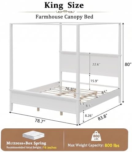 Merax White King Size Canopy Bed - Image 2