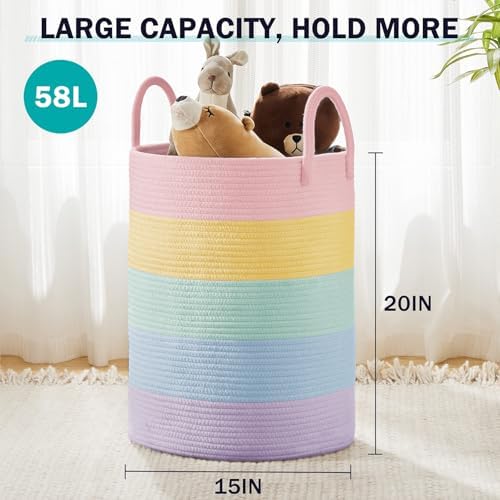 YOUDENOVA Cotton Rope Laundry Hamper Basket, 58L Blanket Basket - Image 3