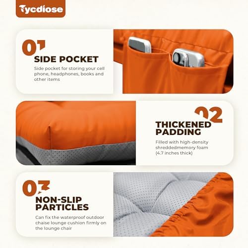 Outdoor Lounge Chair Cushion, Waterproof Replacement Chaise Lounge Cushions - Image 4