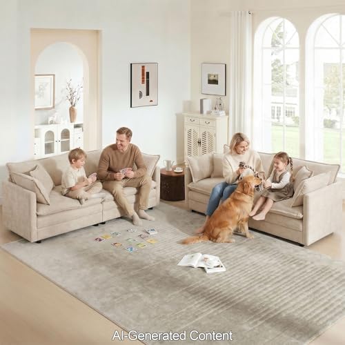 GNIXUU 112" Camel Modular 3 Seater Cloud Sectional Couches - Image 3