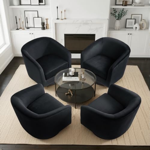 Pia Ricco Set of 4 Oversized Velvet 360° Swivel Barrel Accent Chair Black by PiaRicco