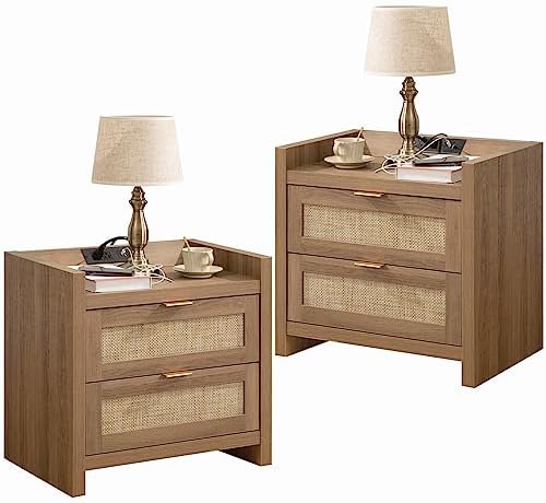 SICOTAS Rattan Nightstand Set of 2, Bedside Table by SICOTAS