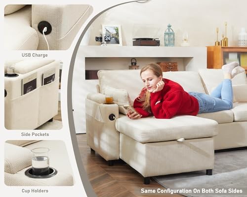 Sofa Bed Pull Out 2 in 1 Sectional Sleeper Sofa L Shaped Couch - Image 4