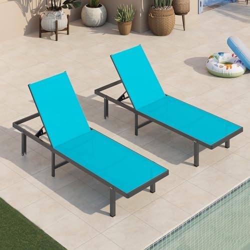Pool Lounge Chairs Set of 2, Aluminum Outdoor Lounge Chair by Oasbira