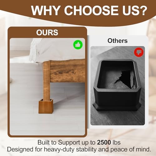 Wooden Bed Risers 4 Inch Heavy Duty, Support 2500 lbs, Retro Brown - Image 6