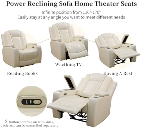 Power Recliner Chair with LED Lights, Leather Reclining Couch with Storage - Image 6