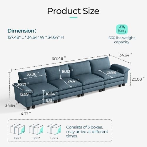 LINSY HOME 157'' Modular Sectional Sofa 4 Seat Couch Corduroy Cloud Couch - Image 2