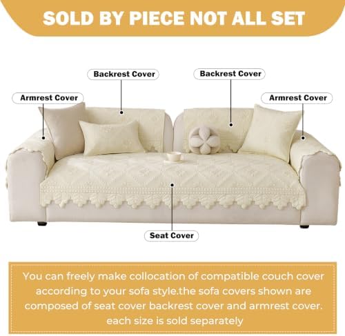 vctops Farmhouse 100% Cotton Quilted Couch Cover Floral Embroidered Sofa Cover - Image 2