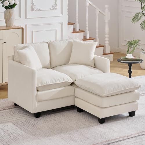 51'' Cloud Loveseat Couch with Ottoman, Love Seats Cloud Sofa with 2 Throw by HOCAT