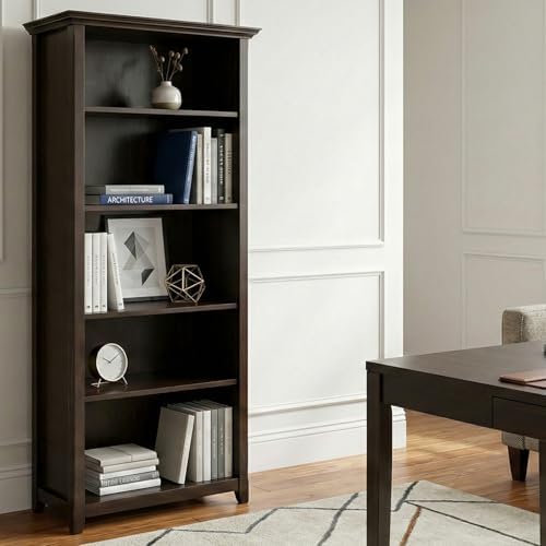 SIMPLIHOME Amherst 70" Tall Solid Wood 5-Shelf Bookcase in Hickory Brown - Image 2