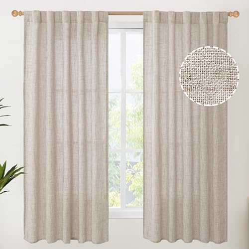 YoungsTex Linen Semi Sheer Curtains 63 Inch Length 2 Panels by YoungsTex