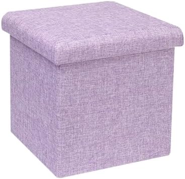B FSOBEIIALEO Storage Ottoman Cube, 11.8" Linen Small Ottoman, Light Purple by BFSOBEIIALEO