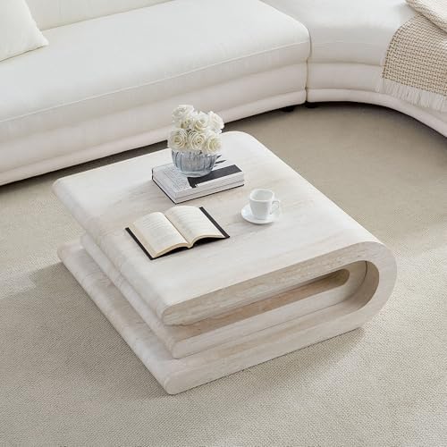 JUSTONE 33.9" Faux Travertine Coffee Table, No Assembly - Image 3