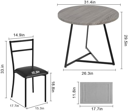 3-Piece Dining Table Set for 2, Small Round Dining Set - Image 3