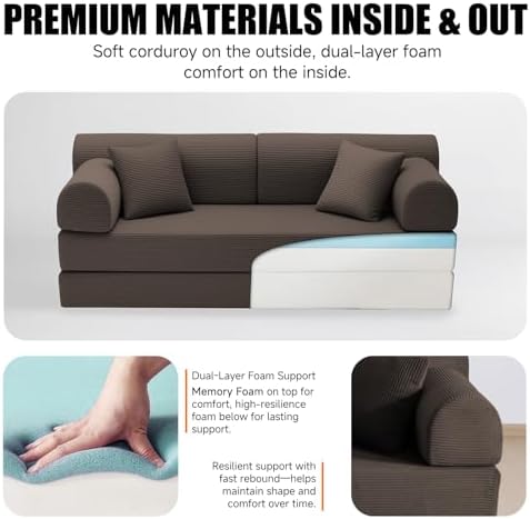 79" Memory Foam Sofa Bed, High Backrest Convertible Futon Boneless Couch - Image 4