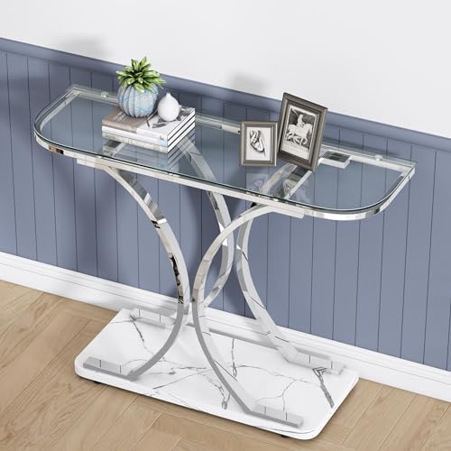 O&K FURNITURE Silver Glass Console Tables - Image 4