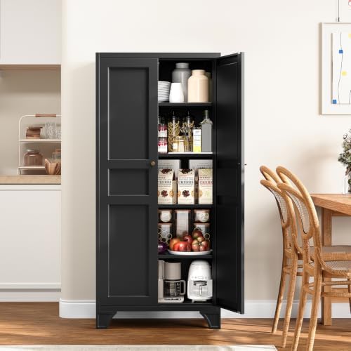 61" Black Metal Pantry Storage Cabinet Kitchen Storage Cabinet Cupboard by Yizosh