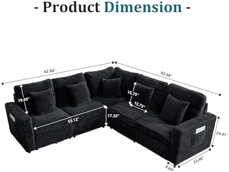 ORRD Oversized Corner Modular Sectional Sofa, L Shape Plush Corduroy Fluffy - Image 2