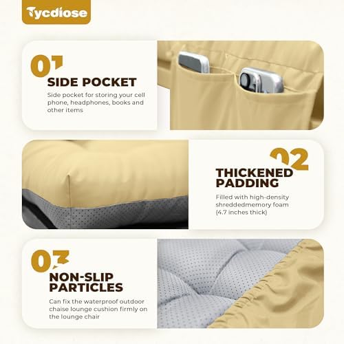 Outdoor Lounge Chair Cushion, Waterproof Replacement Chaise Lounge Cushions - Image 4