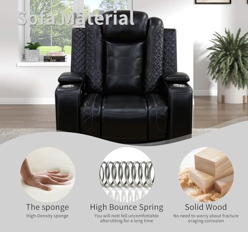 Power Recliner Chair with LED Lights, Leather Reclining Couch with Storage - Image 4