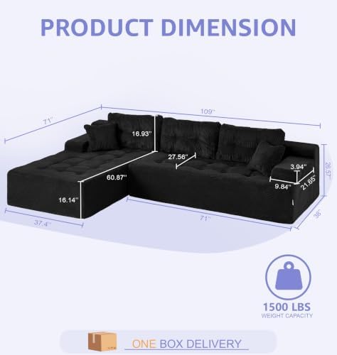 Hobestluk Boneless Couches Modular Sectional Sofa L-Shape Oversized Chaise - Image 2