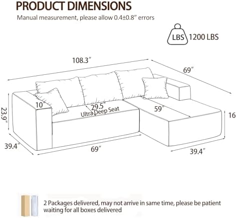 108" Modular Sectional Sofa, L-Shaped Cloud Couch - Image 2