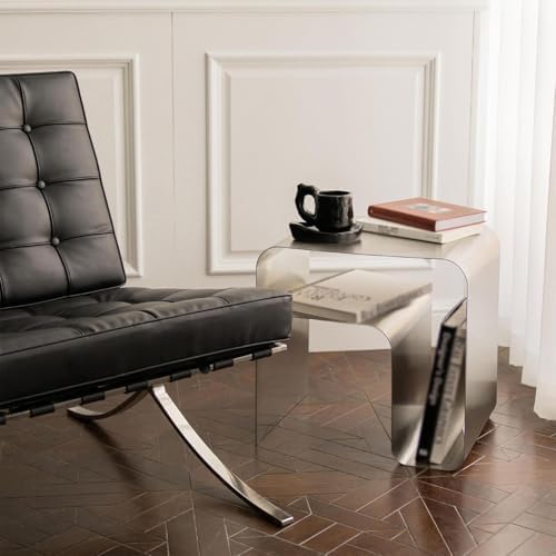 Modern Stainless Steel Side Table, Minimalist Nightstand and Sofa Table Silver - Image 4