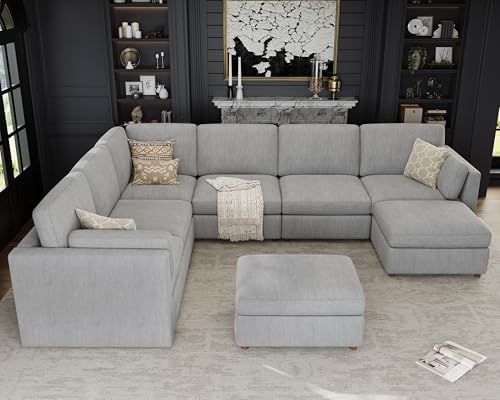 Oversized Modular Sectional Sofa U-Shaped Cloud Couches Gray - Image 3